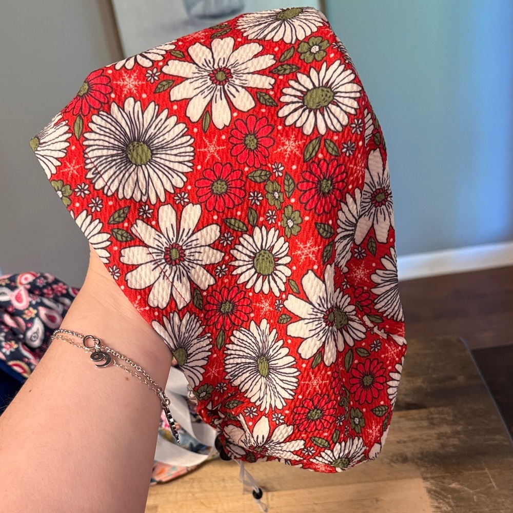 Floral Red and White Scrub cap